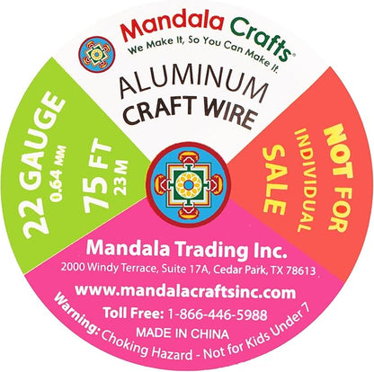 Mandala Crafts 22 Gauge Anodized Aluminum Craft Wire for Jewelry Making - 450 FT Colored Flexible Silver Lavender Purple Pink Ice Blue Turquoise Wire - Bendable for Bonsai Armature Crafting Sculpting