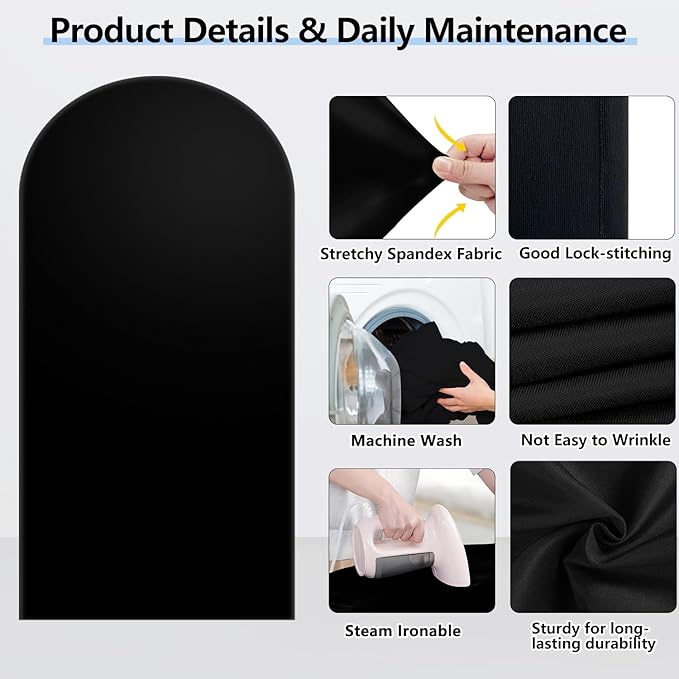 Hemmotop 7.2 ft Black Arch Backdrop Cover (No Arch Stand), Double-Sided Spandex Arch Covers Stretchy Backdrop for Party, Wedding, Birthday, Baby Shower, Reusable for Balloon Arches