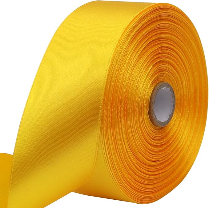 Yellow Solid Satin Ribbon 1-1/2 Inch 50 Yards Solid Polyester Fabric Ribbon for Gift Wrapping Wedding Christmas Baby Shower Birthday Party Decoration Handmade Immortal Flower Craft