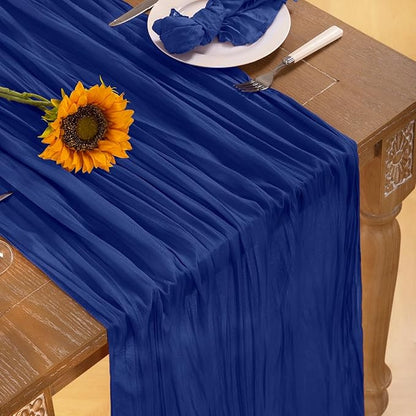 Royal Blue Cheesecloth Table Runner Blue 4 Pack Fall Table Runnerss Boho Gauze 120 Inches Fall Table Decorations for Thanksgiving Weddings Bridal Baby Shower Birthday Parties Decor