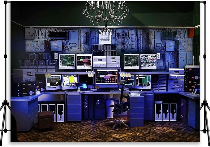 Computer Office Backdrop Retro Computer Photo Backdrop Blue Computers Hacker Room Background for Photography Party Room Decorations Photo Booth Props Supplies 7x5 YUNBDJ557