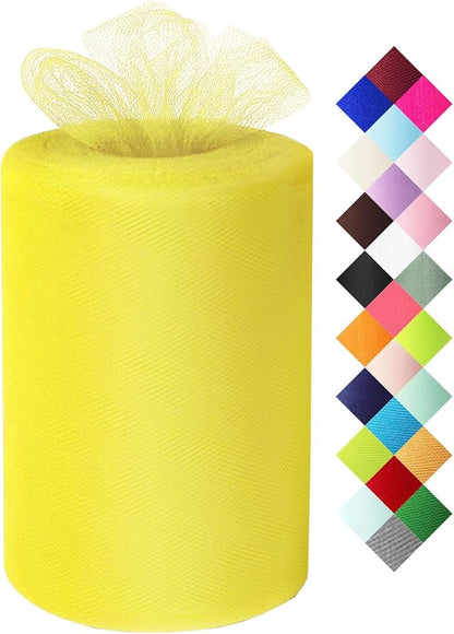 Yellow Tulle Fabric Roll 6 Inch X 300 FT (100 Yards) Matte Tulle Ribbon Netting Mesh Spool for DIY Tutu Skirt Wedding Bow Gift Wrapping Baby Shower Christmas Party Halloween Decorations