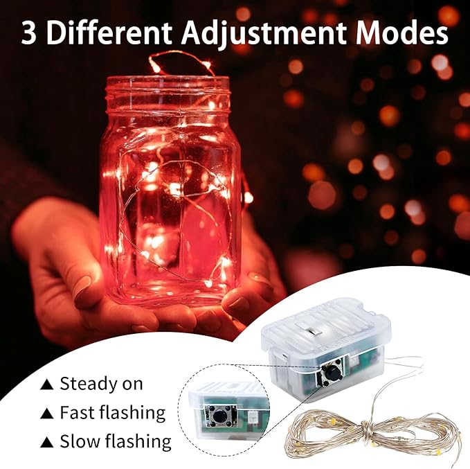 12 Pack Red Fairy Lights 7Ft 20 LED Twinkle String Lights 3 Modes Battery Operated Waterproof Firefly Starry for Mason Jar Party Wedding Christmas Valentines Day Table Centerpieces