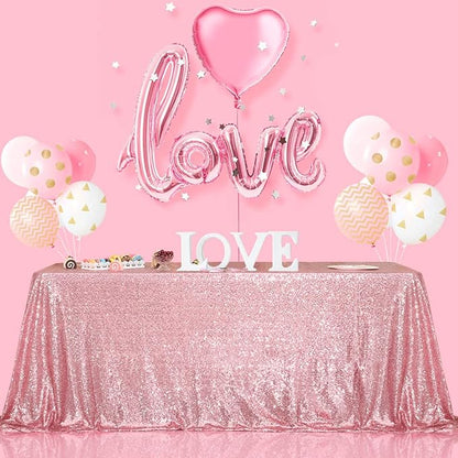 SquarePie Sequin Tablecloth 60 x 102 Inch Fuchsia Pink Sparkly Table Linen for Wedding Party