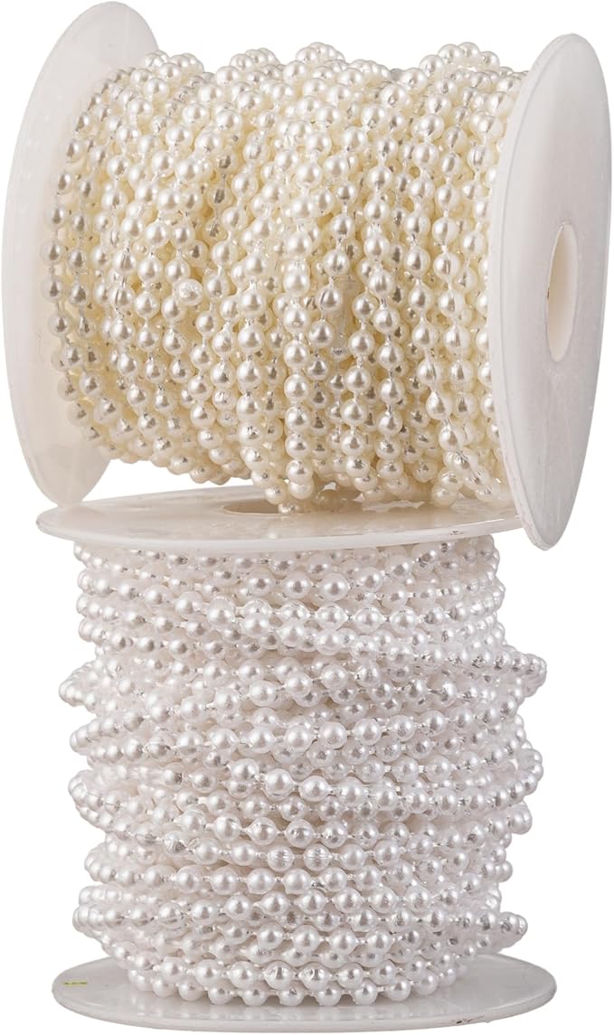 3mm Millet Beads Crafts Faux Pearl Beads Garland Pearl Bead Roll Strand of Pearls to Decorate Floral Centerpieces Wedding Party Favor Christmas Tree(33 Feet Ivory)