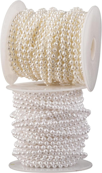 3mm Millet Beads Crafts Faux Pearl Beads Garland Pearl Bead Roll Strand of Pearls to Decorate Floral Centerpieces Wedding Party Favor Christmas Tree(33 Feet White)