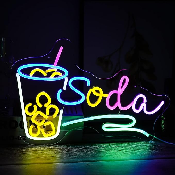 Soda Neon Sign LED Neon Light Dimmable Cocktails Neon Sign for Wall Decoration 16.7’’X11.8’’ Bar Business Sign Kitchen Wall Art Decoration Man Cave Beer Bar Club Birthday Party Decor…