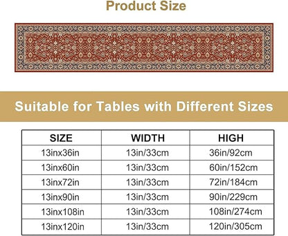 Boho Floral Vintage Red Blue Table Runner, Retro Flower Rustic Country Farmhouse Abstract Pattern for Home Kitchen Table Decor Dining Coffee Room Party Decor 13x108in