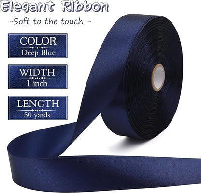 Deep Blue Solid Satin Ribbon 1 Inch 50 Yards Solid Polyester Fabric Ribbon for Gift Wrapping Wedding Christmas Baby Shower Birthday Party Decoration Handmade Immortal Flower Craft