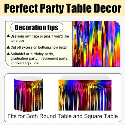 3 Pack 29x108 Inch Rainbow Foil Fringe Table Skirts Metallic Banner for Tinsel Streamer Garland Backdrop for Parade Floats Wedding Thanksgiving Birthday Christmas Halloween Party Decoration