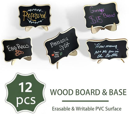 12pcs Mini Chalkboard Signs with Stand,Food Labels for Party Buffet, Food Tag/Name Card for Wedding Table, Name Tag Drink Labels Taco/Candy Bar/Bake Sale Food Sign, Catering Supplies Buffet Display