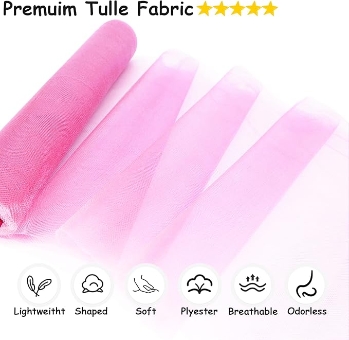 Pink Tulle Fabric Roll, 54 Inch by 10 Yards (30 ft) for Wedding Party Decoration Spool Bolt, Ceiling Decor, Tutu Skirt, Gift Wrapping, Soft & Drape (Pink)
