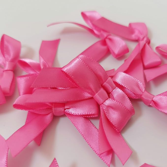 50pcs 1-1/2" Mini Hot Pink Satin Ribbon Bows Without Twist Ties for Crafts Gift Wrapping Packing Christmas Decoration (Hot.Pink)