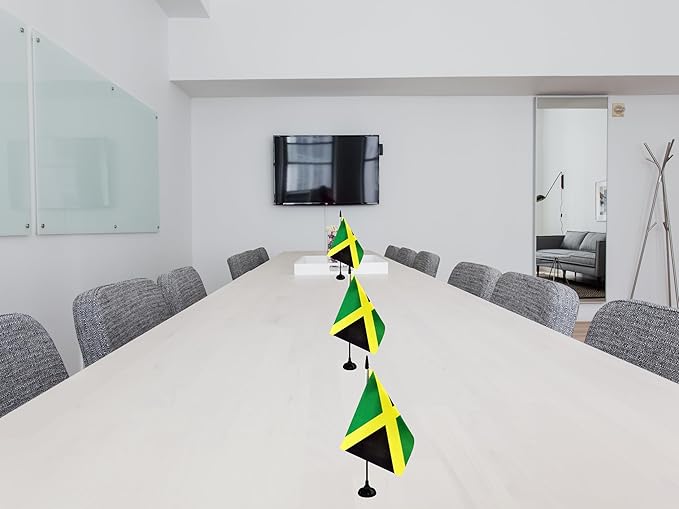 Jamaica Desk Flag, 12 Pack Jamaican Table Office Flags with Black Solid Pole and Stand Base, International Country Flag, Festival Celebration, Classroom Meeting Desktop Decor (Jamaica)