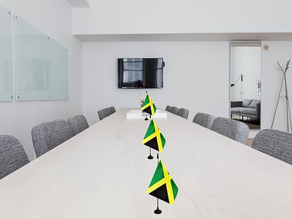 Jamaica Desk Flag, 12 Pack Jamaican Table Office Flags with Black Solid Pole and Stand Base, International Country Flag, Festival Celebration, Classroom Meeting Desktop Decor (Jamaica)