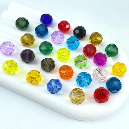 100 PCS 8mm Crystal Glass Beads Round Multiple Faceted Loose Spacer Glass Beads for DIY Handcrafte Bracelet Necklace Earring Jewelry Making(Multicolor)
