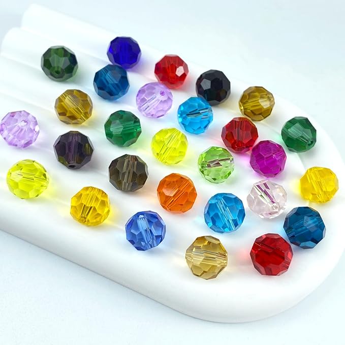 50 PCS 10mm Crystal Glass Beads Round Multiple Faceted Loose Spacer Glass Beads for DIY Handcrafte Bracelet Necklace Earring Jewelry Making(Multicolor)
