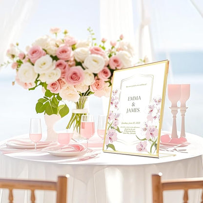 Acrylic Gold Frames 4 x 6, Slanted Back Gold Picture Frames Table Acrylic Sign Holder for Photos Wedding Table Numbers and Art Display with Removable Clear Sticky Dots,6 Pack