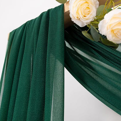 MLMC Emerald Green Wedding Arch Draping Fabric 4 Panels 29" x 20 FT Extra Long Gauze Drapes Sheer Backdrop Curtains 6.6 Yards Outdoor Drapery Panels for Wedding Ceremony Party Ceiling Decoration