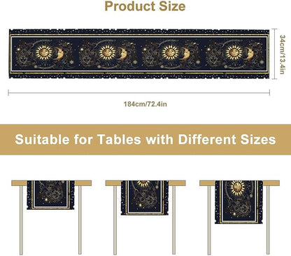 Sun Moon Table Runner, Seasonal Golden Sun Moon Holiday Kitchen Dining Table Runner for Kitchen Living Room Home Party Decor 13x70 Inch