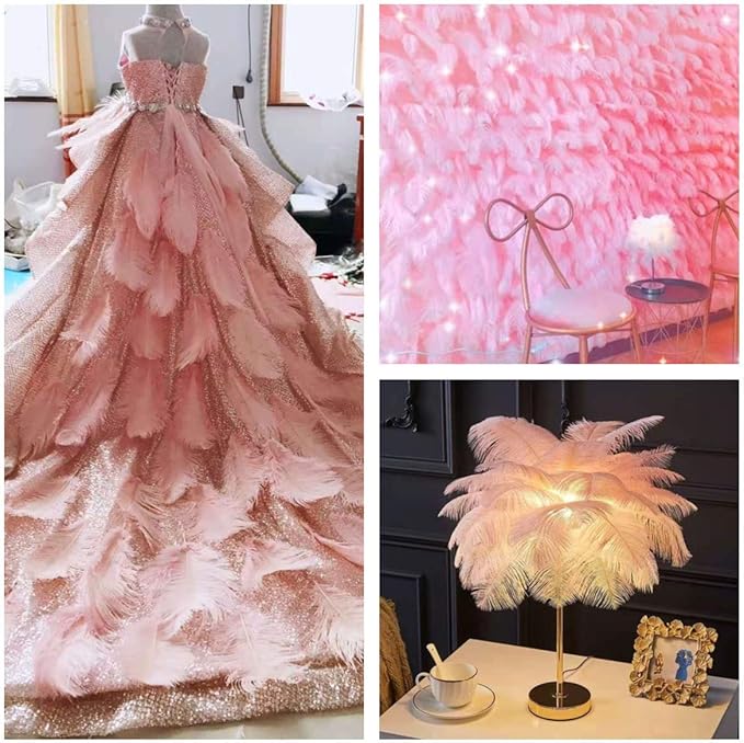 24pcs Natural Lotus Pink Ostrich Feathers 10-12inch (25-30cm) for Wedding Party Centerpieces，Flower Arrangement and Home Decoration.