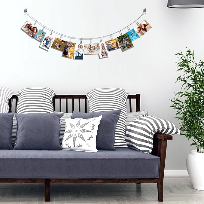 2 Pack Chain Photo Clip Hanging Photo Display Wall Photo Display Metal Photo String with 12 Clips Wall-Mounted Picture Holder for Hanging Painting Family Photos Artworks (Silver Color)