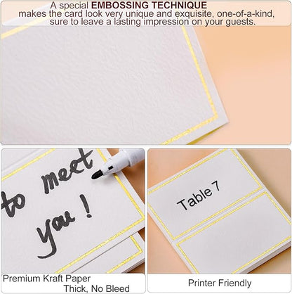 120Pcs Premium Place Cards, Small Table Cards with Gold Foil Border, 2" x 3.5" Tent Cards, Escort Cards, Name Cards, Wedding Place Cards for Wedding, Table, Dinner Parties, Seating Cards