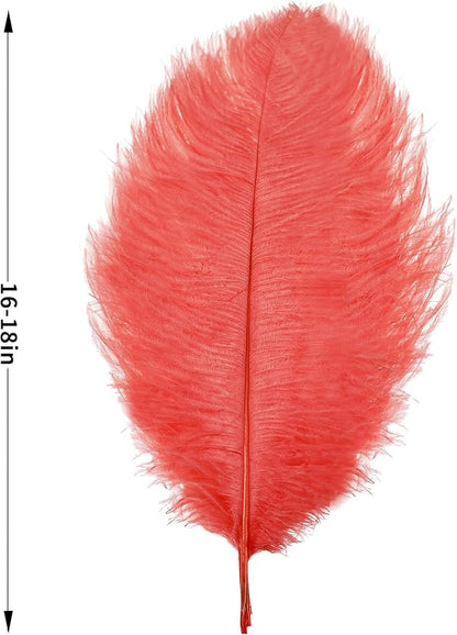 Larryhot Red Large Ostrich Feathers - 10pcs Feathers for Vase Decoration,Wedding Party Centerpieces and Home Decorations (Sunset Red)
