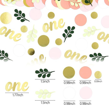 300PC Pink and Sage Green 1st Birthday Confetti First Birthday Decorations for Girl Dots Table Scatter for Baby Girl One Year Old Party Decor Supplies