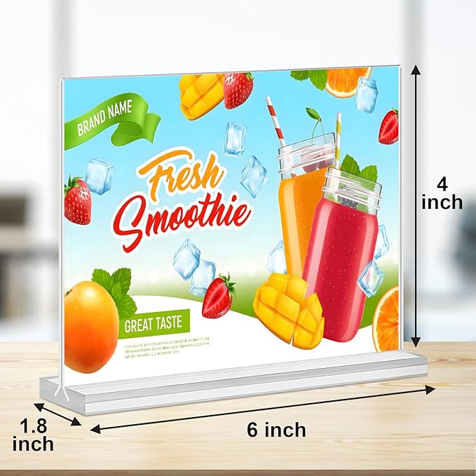 Acrylic Sign Holder 6x4,6 Pack Clear Sign Holder Double Sided Table Menu Horizontal Desktop Display Stand Paper Flyer Holder Tabletop Sign Holder Suitable for Restaurants, Office, Store, Hotels