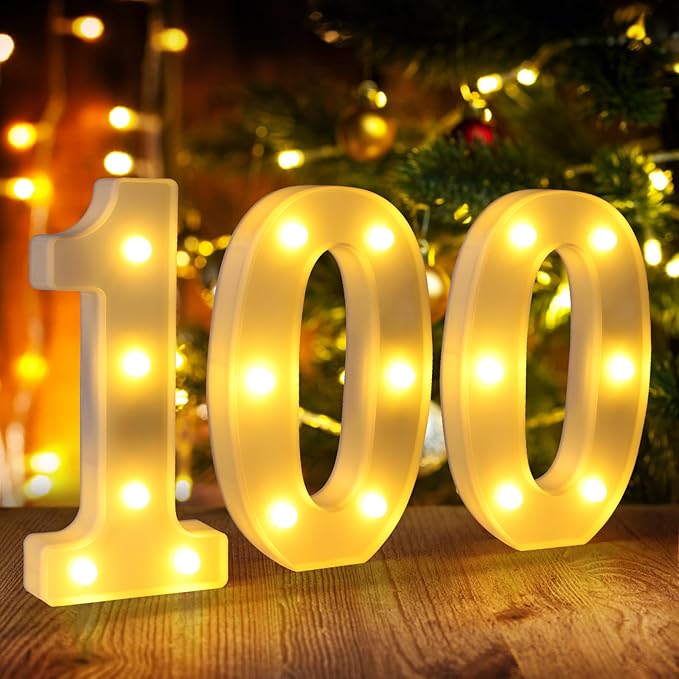 100th Birthday Decorations for Women Men,100 Birthday Decorations for Centerpieces Table,100 Light Up Numbers Sign Led for Party Backdrop Wall Decor for Wedding Anniversary Home