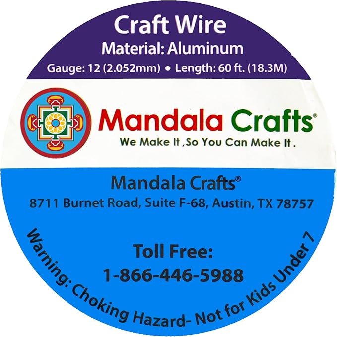 Mandala Crafts 12 Gauge Anodized Aluminum Craft Wire for Jewelry Making - 60 FT Colored Flexible Ice Blue Wire - Bendable for Bonsai Armature Crafting Sculpting