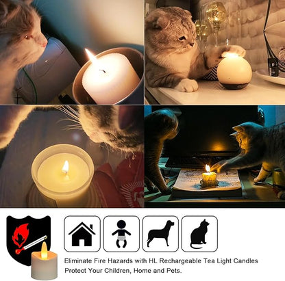 HL Flameless Candles with Remote Timer, 100+Hours Rechargeable Waterproof Outdoor Candles Tea Lights with Charging Base, Warm White LED Votive Floating Tealights for Festival Wedding Party Decor-6pc