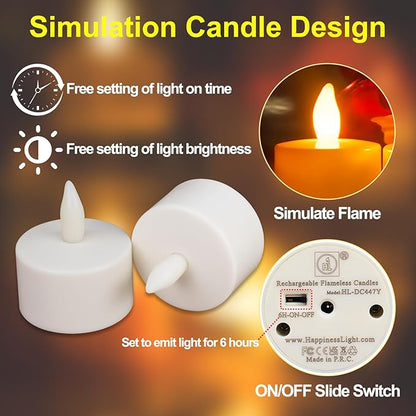 HL Flameless Candles with Remote & Charging Base,6pcs 50+Hours Rechargeable Battery Operated Tea Lights Timer Candles, LED Votive TeaLights Yellow Light for Halloween Christmas Table Centerpiece