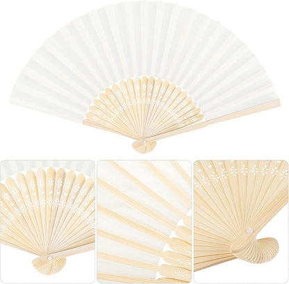 Aneco 18 Pieces Handheld Fans Cloth Hand Fans Bamboo Folding Fans for Wedding Decoration, Church Wedding Gifts, Party Favors, DIY Decoration (Cream)