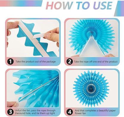 18 Pcs Blue Kit Hanging Honeycomb Paper Fans, Round Paper Fan Decorations for Weddings, Birthdays, Bachelorette, Photo Booth Backdrops, Baby Shower, Anniversary Events Party Supplies