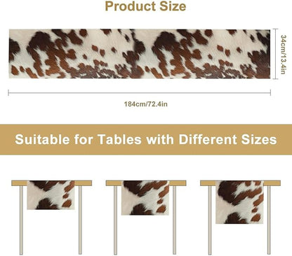 Farmhouse Cow Skin Print Table Runner, Safari Wildlife Brown Country Farm Cowhide Pattern Cotton Linen Rustic Cottage Table Runner for Dinning Home Party Holidays Home Setting, 13x120 Inch