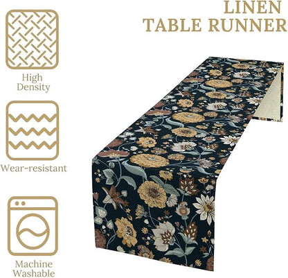 Boho Floral Table Runner Bohemian Floral Vintage Home Kitchen Dining Table Decoration 13x108 Inch 1PCS