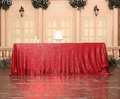 SquarePie Sequin Tablecloth 90 x 156 Inch Red Sparkly Table Linen for Wedding Party