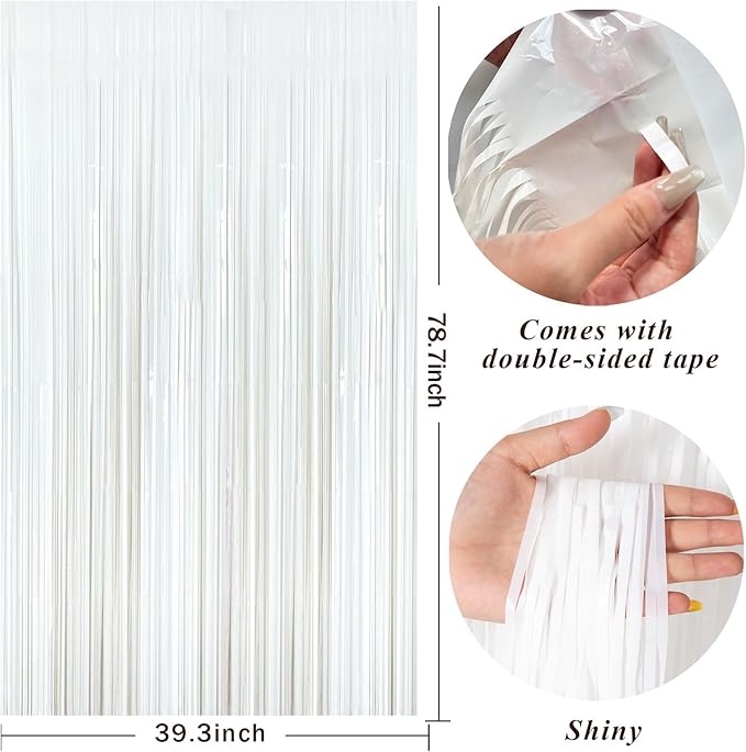 White Party Streamers Foil Fringe Backdrop Curtains Tinsel Streamers Birthday Party Decorations Fringe Backdrop for Birthday Party Graduation Bridal Shower
