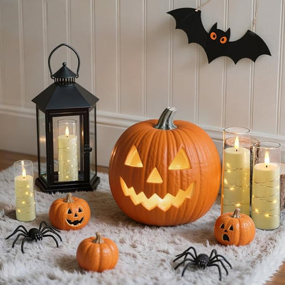 Raycare Flameless Candle with Remote Timer, 7 Flickering Acrylic Battery Operated LED Pillar Candles with Embedded Star String for Halloween, Home Decor, and as a Gift(Ivory)