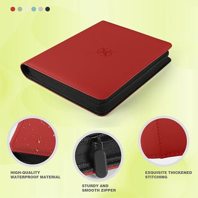 Trading Card Binder, Card Binder 9 Pocket for Trading Cards, Holds 540 Cards, Zippered Premium Card Collection Binder Album for Game Card, Sports Card, Yugioh, MTG (Red)