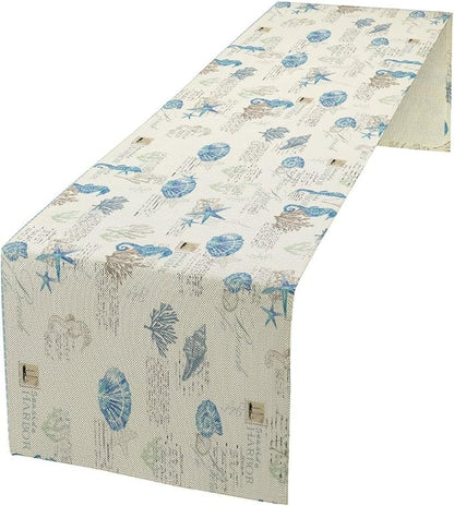 Starfish Table Runner,Vintage Nautical Seashell Tropical Beach Theme Coastal Ocean Sea Burlap for Hotel Indoors Outdoor Dining Room Kitchen Tablecloth, 13x60in
