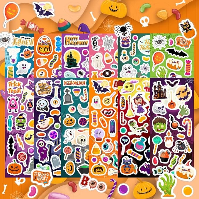 36 Sheets Halloween Stickers, Halloween Stickers for Kids Treat Bags Classroom Crafts Gifts Decorations, Halloween Party Favors, Trick or Treat Party Supplies