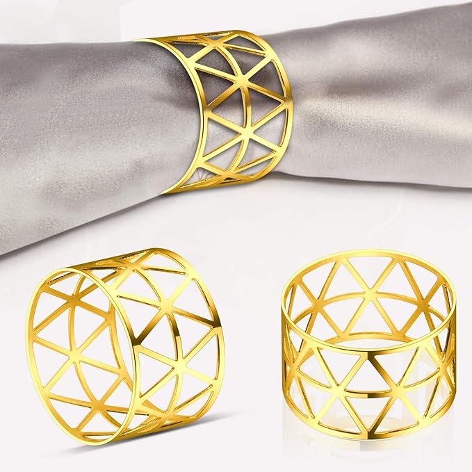KPOSIYA Set of 20 Napkin Rings with Hollow Out Design Gold Napkin Ring Holder for Wedding Party Holiday Banquet Christmas Dinner Delicate Serviette Buckles Decor Favor (20, Style 2-Gold)