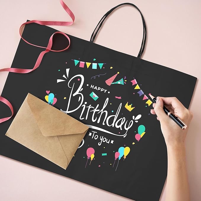 METRONIC Kraft Paper Gift Bags with Handles 16x6x12 Inch 6000 Pack | Christmas, Birthday Party Favors, Retail Shopping, Small Business Bulk | Black Gift Wrap Bag