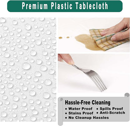 PARTY ULYJA Happy Birthday Plastic Tablecloths 2 Pack Rainbow Disposable Table Covers White Shower Party Tablecovers 54 x 108 Inch Rectangle Table Cloths for Picnic Birthday Wedding Parties 8 ft