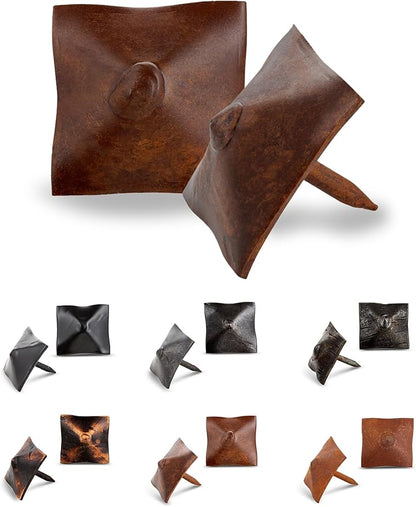 25 Pack 1" Square Head Iron Clavos Decorative Nails – Sealed Rusted – Handmade Rustic Square Fasteners for Farmhouse Shutters, Faux Wood, Barn Doors, Shutters, and Gates – Ornamental Wood Accent
