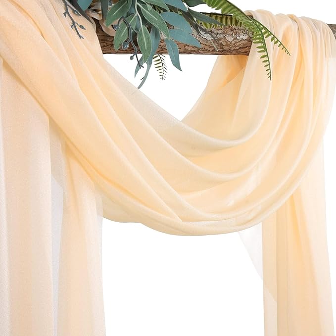 2 Panels Wedding Arch Draping Fabric Champagne Sheer Backdrop Curtain Arch Drape for Wedding Ceremony Reception,Bridal Shower Party Decorations 28" X 19ft