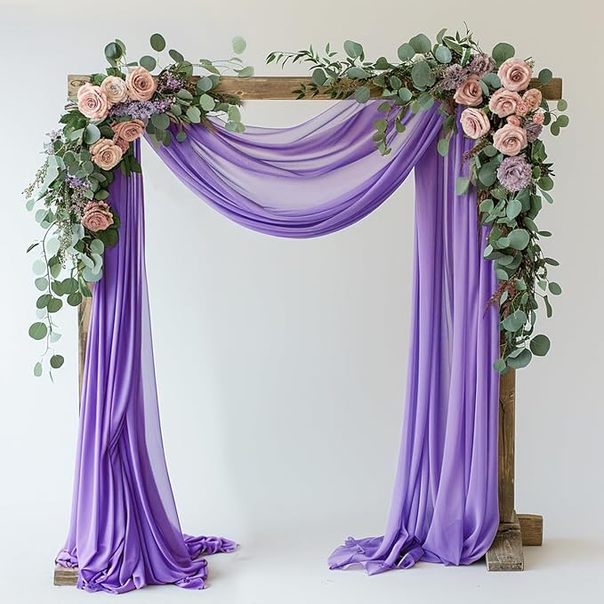Wokceer Wedding Arch Draping Fabric - 28.7" x 20FT Lavender Purple Sheer Drapes for Wedding Ceremony, Birthday Party, Bridal Shower Decoration